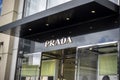 Bellevue, WA USA - circa June 2021: Low angle view of the entrance to a Prada luxury brand shop