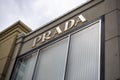 Bellevue, WA USA - circa June 2021: Low angle view of the entrance to a Prada luxury brand shop