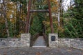 Bellevue Botanical Garden, entrance to the Ravine Experience suspension bridge with fall foli