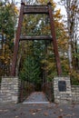 Bellevue Botanical Garden, entrance to the Ravine Experience suspension bridge with fall foli