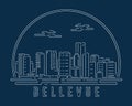 Bellevue, Washington - Cityscape with white abstract line corner curve modern style on dark blue background, building skyline city Royalty Free Stock Photo