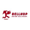 Bellhop Asian deliveryman runs speed delivery