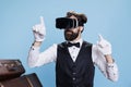 Bellhop posing with vr glasses Royalty Free Stock Photo