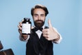 Bellhop recommends bottle of pills