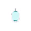 Bellied Bottle with blue liquid. vial for perfume, medicine, cosmetics, alcohol, drinks. flacon