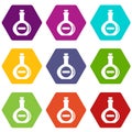 Bellied bottle icon set color hexahedron