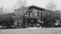 Downtown Fairhaven buildings at Bellingham, Washington. Black and white.