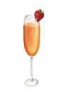 Classic Peach Bellini cocktail illustration on a white background with a strawberry.