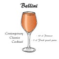 Bellini cocktail illustration. Alcoholic cocktails vector illustration 1