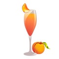 Bellini cocktail. Refreshing summer alcoholic drink with a piece of peach.