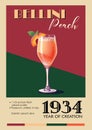 Bellini Peach Cocktail retro poster vector art.