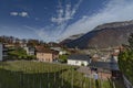 Bellinzona city from high hill over in spring color fresh morning Royalty Free Stock Photo