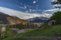 Bellinzona city from high hill over in spring color fresh morning Royalty Free Stock Photo