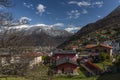 Bellinzona city from high hill over in spring color fresh morning Royalty Free Stock Photo