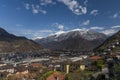 Bellinzona city from high hill over in spring color fresh morning Royalty Free Stock Photo