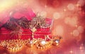 Bells, Christmas Tree, Poinsettia and Gift Royalty Free Stock Photo