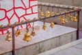 Bells of different size hanging in Taal Barahi Mandir temple, Pokhara, Nepal Royalty Free Stock Photo