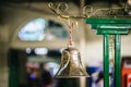 Bells made from brass at train station Royalty Free Stock Photo
