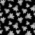 1342 bells, seamless pattern with flowers bells in monochrome colors, ornament for wallpaper and fabric