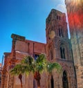 Belltower of church Martorana with palm trees, Palermo. Sicily.