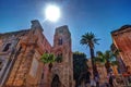 Belltower of church Martorana with palm trees, Palermo. Sicily.