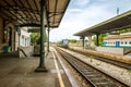 A train of Trenitalia railway company is arriving on station in Belluno, Veneto