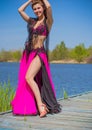 Woman in belly dance costume Royalty Free Stock Photo