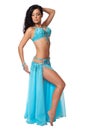 Belly dancer wearing a light blue costume Royalty Free Stock Photo