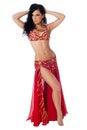 Belly dancer wearing a red bellydance costume