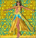 Belly dancer on yellow and turquoise background