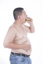 Belly fat people at large from eating behaviors. Junk food Royalty Free Stock Photo