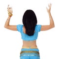 Belly girl in eastern dancing blue clothes