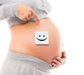 Belly of a pregnant woman with a smiley sticker Royalty Free Stock Photo