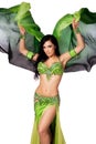 Bellydancer Dancing with a Green Silk Veil Royalty Free Stock Photo
