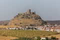 Amazing view at the Belmez medieval Castle, as it sits on top of a high limestone rocky outcrop, surround landscape and Belmez