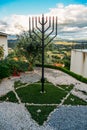 Iron Menorah overlooking the surrounding hills at Beit Eliyahu synagogue, Belmonte, Castelo Branco, Portugal