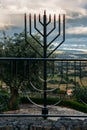 Iron Menorah overlooking the surrounding hills at Beit Eliyahu synagogue, Belmonte, Castelo Branco, Portugal