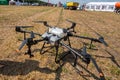 Belogorye, Khmelnytsky region, UKRAINE - August 19, 2021: drone fertilizer sprayer at the demonstration of agricultural machinery