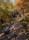 Beloi viewpoint Deck hiking trail in Vikos Gorge in mountains of Epirus in Greece