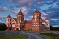 Belorussian tourist landmark attraction Mir Castle at sunset