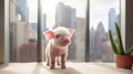 A beloved pet piglet enjoys life in a contemporary flat.
