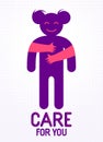 Beloved woman with care hands of a lover or friend hugging her around from behind, vector icon logo or illustration in simplistic