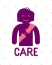 Beloved woman with care hands of a lover or friend hugging her around from behind, vector icon logo or illustration in simplistic