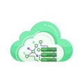 Below the cloud three green server stacks indicate data storage Royalty Free Stock Photo