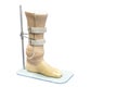 Below knee prosthesis leg or elbow knee for disabled for walk on stand isolated on white background with clipping path