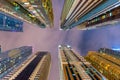 Below view on the luxury modern skyscrapers in Dubai Marina, shot at cloudy night. Royalty Free Stock Photo