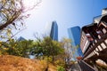 Below view of skyscrapers in downtown, LA, USA