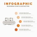 Belt, box, conveyor, factory, line Infographics Template for Website and Presentation. Line Gray icon with Orange infographic Royalty Free Stock Photo