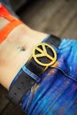 Belt buckle with symbolics of hippie - peace