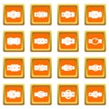 Belt buckles icons set orange